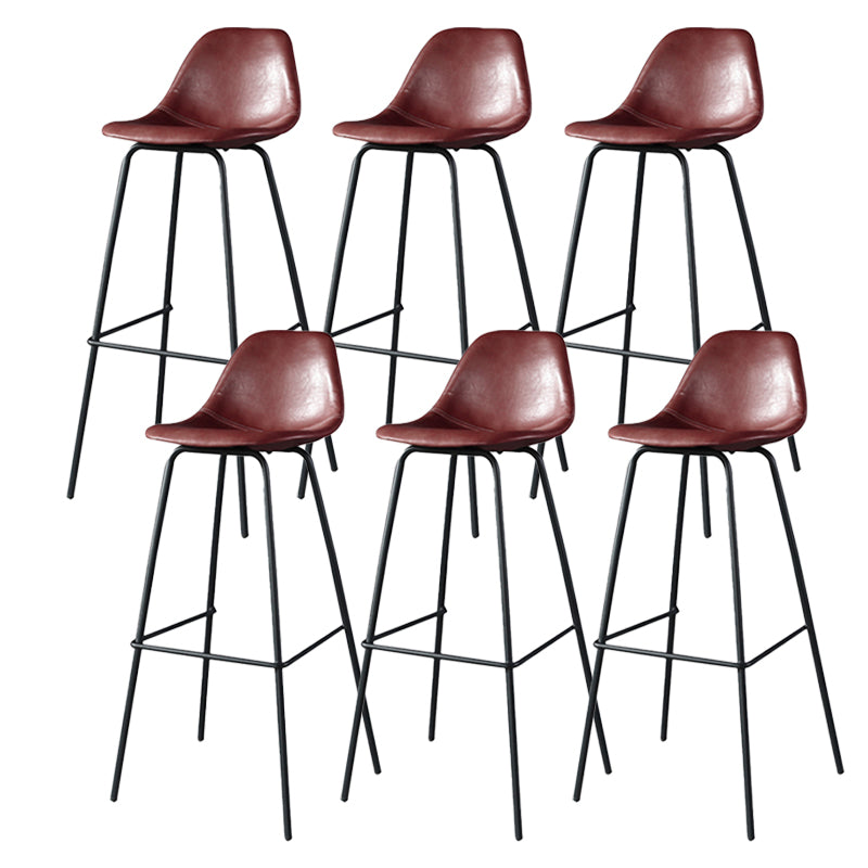 Modern Faux Leather Low Back Bucket Bar Stools with Metal Base Red 6 Piece Set Bar Stool(30"H) Clearhalo 'Bar Furniture' 'Bar Stools' 'bar_stools' 'furn' 'furn_bar_stools' 'Furniture' 'Kitchen & Dining Furniture' 7619293