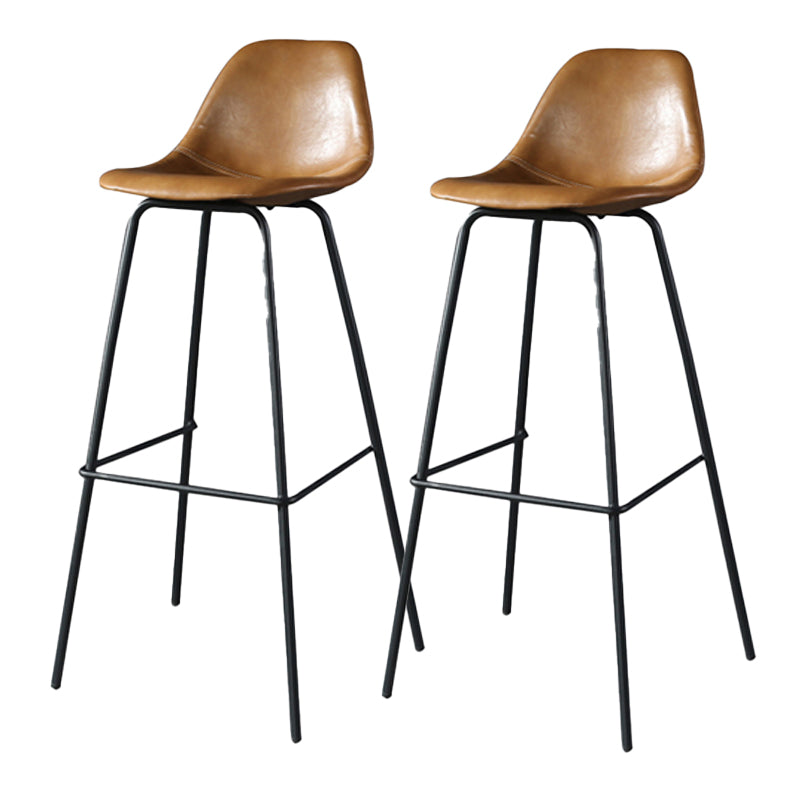 Modern Faux Leather Low Back Bucket Bar Stools with Metal Base Brown 2 Piece Set Bar Stool(30"H) Clearhalo 'Bar Furniture' 'Bar Stools' 'bar_stools' 'furn' 'furn_bar_stools' 'Furniture' 'Kitchen & Dining Furniture' 7619296