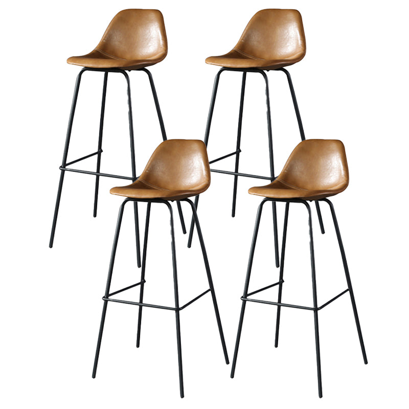 Modern Faux Leather Low Back Bucket Bar Stools with Metal Base Brown 4 Piece Set Bar Stool(30"H) Clearhalo 'Bar Furniture' 'Bar Stools' 'bar_stools' 'furn' 'furn_bar_stools' 'Furniture' 'Kitchen & Dining Furniture' 7619297