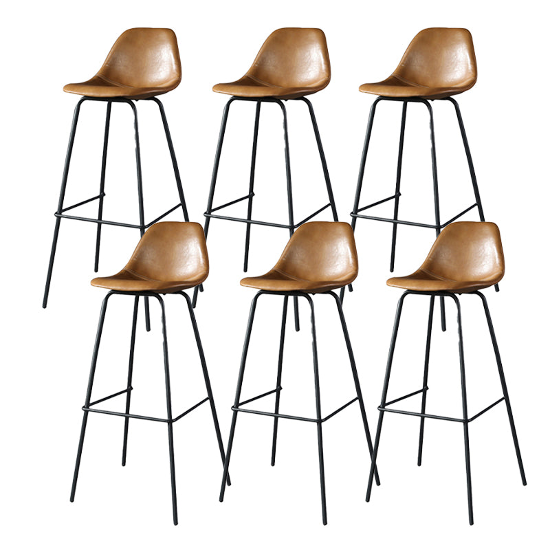 Modern Faux Leather Low Back Bucket Bar Stools with Metal Base Brown 6 Piece Set Bar Stool(30"H) Clearhalo 'Bar Furniture' 'Bar Stools' 'bar_stools' 'furn' 'furn_bar_stools' 'Furniture' 'Kitchen & Dining Furniture' 7619298