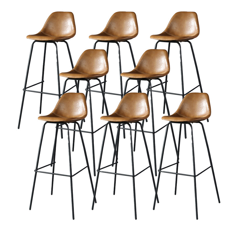Modern Faux Leather Low Back Bucket Bar Stools with Metal Base Brown 8 Piece Set Bar Stool(30"H) Clearhalo 'Bar Furniture' 'Bar Stools' 'bar_stools' 'furn' 'furn_bar_stools' 'Furniture' 'Kitchen & Dining Furniture' 7619299
