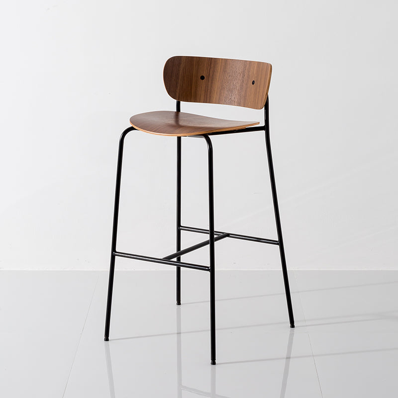Contemporary Wooden Backrest Counter High Stool with Metal 4 Legs