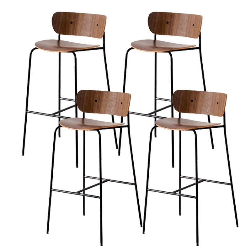 Contemporary Wooden Backrest Counter High Stool with Metal 4 Legs