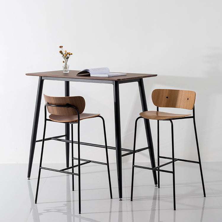 Contemporary Wooden Backrest Counter High Stool with Metal 4 Legs