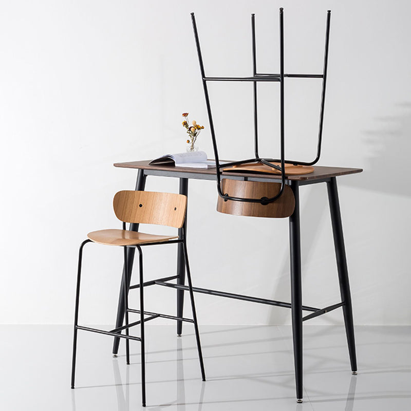 Contemporary Wooden Backrest Counter High Stool with Metal 4 Legs