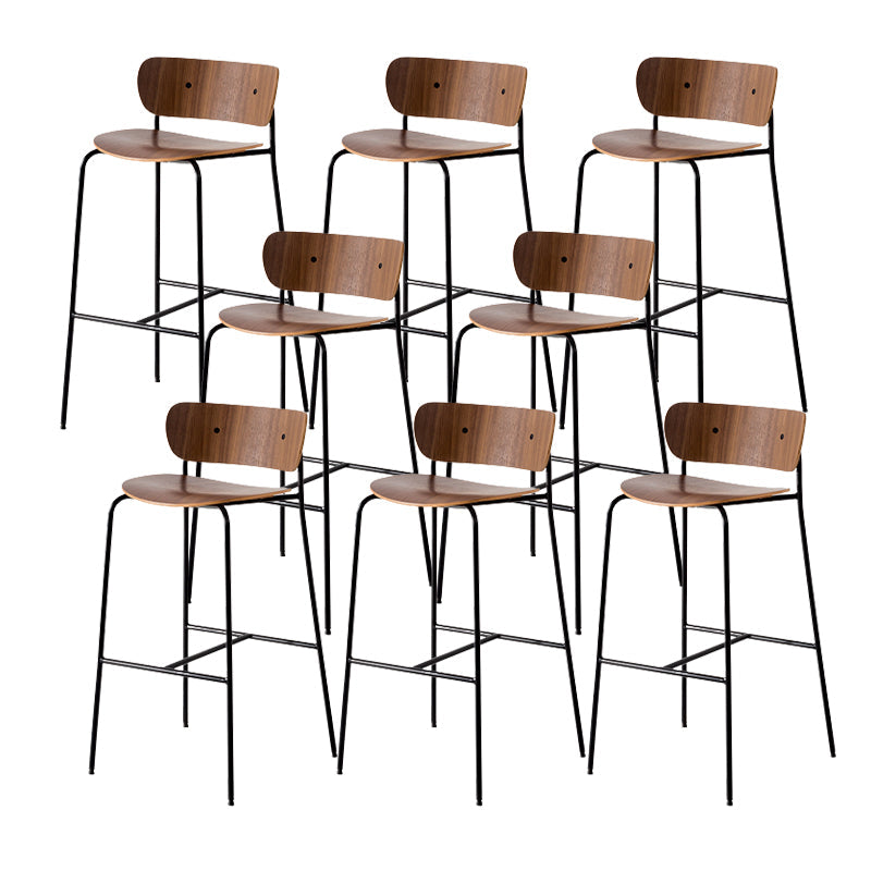 Contemporary Wooden Backrest Counter High Stool with Metal 4 Legs