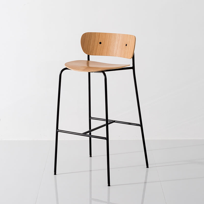 Contemporary Wooden Backrest Counter High Stool with Metal 4 Legs