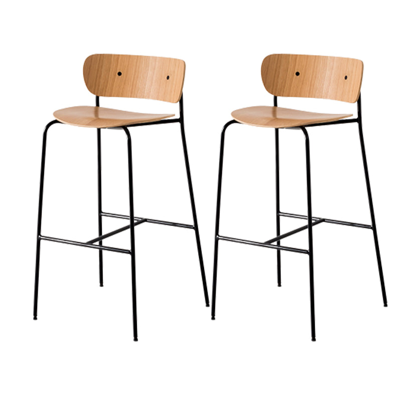 Contemporary Wooden Backrest Counter High Stool with Metal 4 Legs