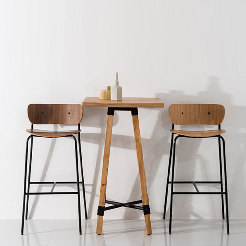 Contemporary Wooden Backrest Counter High Stool with Metal 4 Legs