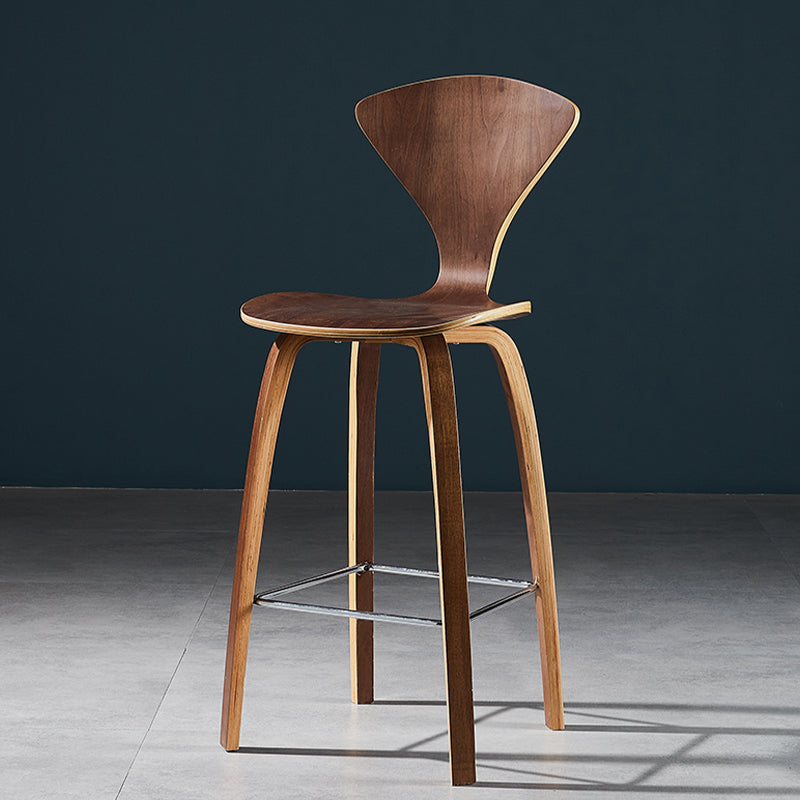 Contemporary Solid Wood Backrest Counter High Stool with 4 Legs Walnut 1 Piece Clearhalo 'Bar Furniture' 'Bar Stools' 'bar_stools' 'furn' 'furn_bar_stools' 'Furniture' 'Kitchen & Dining Furniture' 7619668