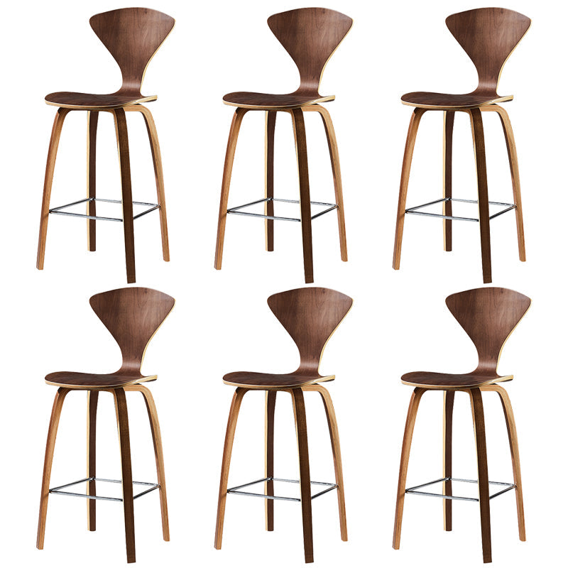 Contemporary Solid Wood Backrest Counter High Stool with 4 Legs Walnut 6 Piece Set Clearhalo 'Bar Furniture' 'Bar Stools' 'bar_stools' 'furn' 'furn_bar_stools' 'Furniture' 'Kitchen & Dining Furniture' 7619675