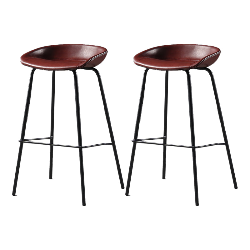 Contemporary Faux Leather Low Back Bucket Bar Stools with Metal Base Red 2 Piece Set Clearhalo 'Bar Furniture' 'Bar Stools' 'bar_stools' 'furn' 'furn_bar_stools' 'Furniture' 'Kitchen & Dining Furniture' 7619814