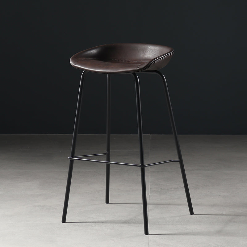 Contemporary Faux Leather Low Back Bucket Bar Stools with Metal Base Brown 1 Piece Clearhalo 'Bar Furniture' 'Bar Stools' 'bar_stools' 'furn' 'furn_bar_stools' 'Furniture' 'Kitchen & Dining Furniture' 7619826