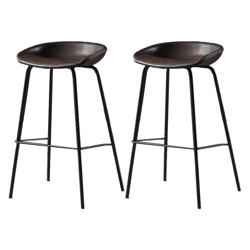 Contemporary Faux Leather Low Back Bucket Bar Stools with Metal Base Brown 2 Piece Set Clearhalo 'Bar Furniture' 'Bar Stools' 'bar_stools' 'furn' 'furn_bar_stools' 'Furniture' 'Kitchen & Dining Furniture' 7619827