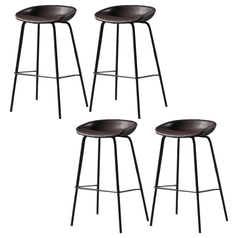 Contemporary Faux Leather Low Back Bucket Bar Stools with Metal Base Brown 4 Piece Set Clearhalo 'Bar Furniture' 'Bar Stools' 'bar_stools' 'furn' 'furn_bar_stools' 'Furniture' 'Kitchen & Dining Furniture' 7619828