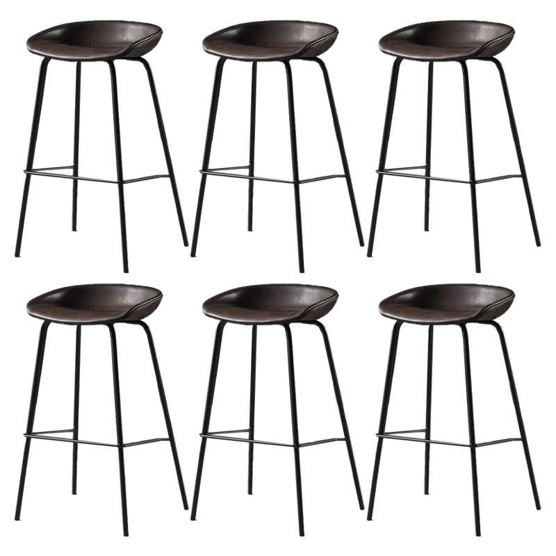 Contemporary Faux Leather Low Back Bucket Bar Stools with Metal Base Brown 6 Piece Set Clearhalo 'Bar Furniture' 'Bar Stools' 'bar_stools' 'furn' 'furn_bar_stools' 'Furniture' 'Kitchen & Dining Furniture' 7619829