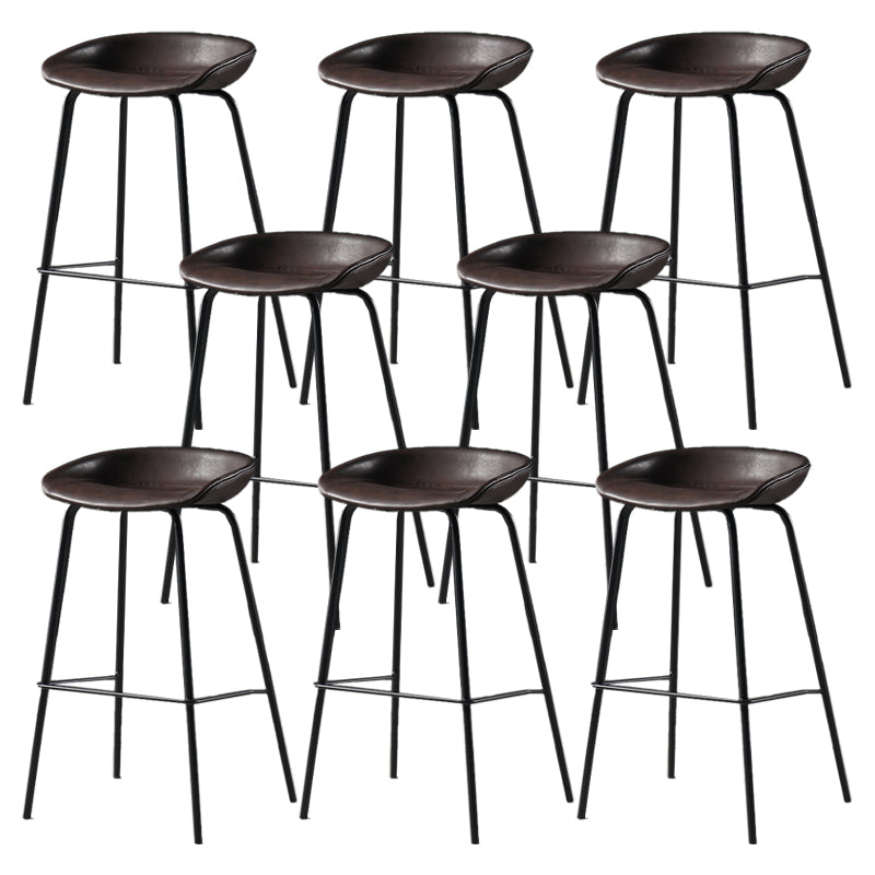 Contemporary Faux Leather Low Back Bucket Bar Stools with Metal Base Brown 8 Piece Set Clearhalo 'Bar Furniture' 'Bar Stools' 'bar_stools' 'furn' 'furn_bar_stools' 'Furniture' 'Kitchen & Dining Furniture' 7619830
