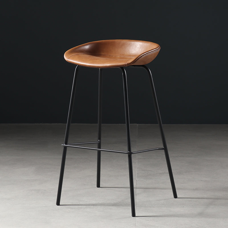 Contemporary Faux Leather Low Back Bucket Bar Stools with Metal Base Yellowish Brown 1 Piece Clearhalo 'Bar Furniture' 'Bar Stools' 'bar_stools' 'furn' 'furn_bar_stools' 'Furniture' 'Kitchen & Dining Furniture' 7619831