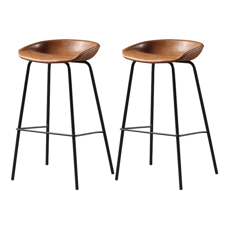 Contemporary Faux Leather Low Back Bucket Bar Stools with Metal Base Yellowish Brown 2 Piece Set Clearhalo 'Bar Furniture' 'Bar Stools' 'bar_stools' 'furn' 'furn_bar_stools' 'Furniture' 'Kitchen & Dining Furniture' 7619832