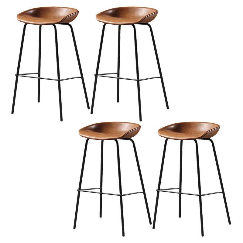 Contemporary Faux Leather Low Back Bucket Bar Stools with Metal Base Yellowish Brown 4 Piece Set Clearhalo 'Bar Furniture' 'Bar Stools' 'bar_stools' 'furn' 'furn_bar_stools' 'Furniture' 'Kitchen & Dining Furniture' 7619833