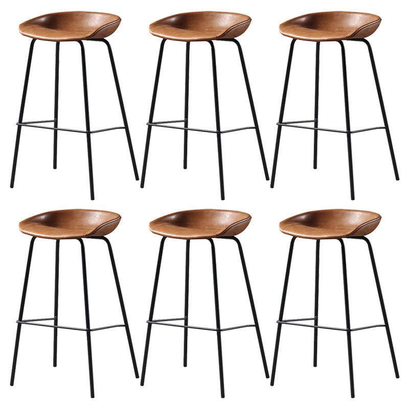 Contemporary Faux Leather Low Back Bucket Bar Stools with Metal Base Yellowish Brown 6 Piece Set Clearhalo 'Bar Furniture' 'Bar Stools' 'bar_stools' 'furn' 'furn_bar_stools' 'Furniture' 'Kitchen & Dining Furniture' 7619834