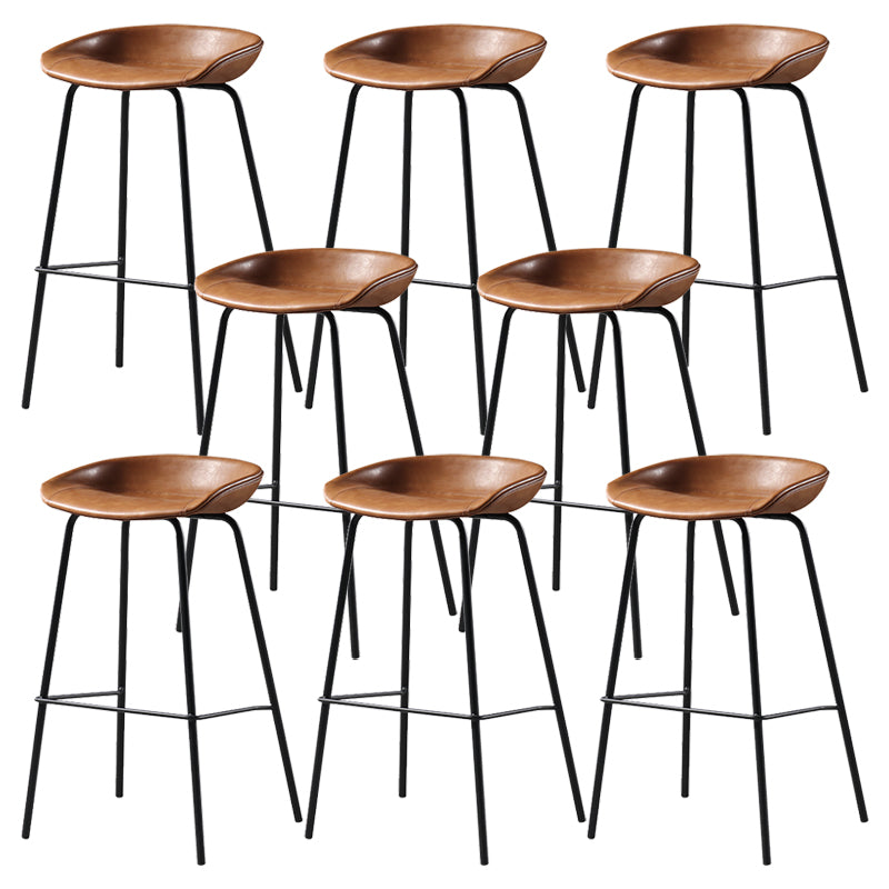 Contemporary Faux Leather Low Back Bucket Bar Stools with Metal Base Yellowish Brown 8 Piece Set Clearhalo 'Bar Furniture' 'Bar Stools' 'bar_stools' 'furn' 'furn_bar_stools' 'Furniture' 'Kitchen & Dining Furniture' 7619835