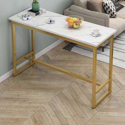 Glam Style Rectangle Wood Bar Height Pub Table for Living Room 39.4"L x 15.7"W x 41.3"H White-Gold Without Chairs Clearhalo 'Bar Furniture' 'Bar Tables' 'bar_tables' 'furn' 'furn_bar_tables' 'Furniture' 'Kitchen & Dining Furniture' 7619975