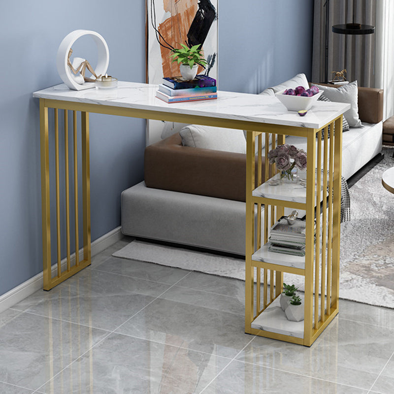 Glam Style Rectangle Wood Bar Height Pub Table for Living Room 47.2"L x 15.7"W x 41.3"H White-Gold Without Chairs Clearhalo 'Bar Furniture' 'Bar Tables' 'bar_tables' 'furn' 'furn_bar_tables' 'Furniture' 'Kitchen & Dining Furniture' 7619977