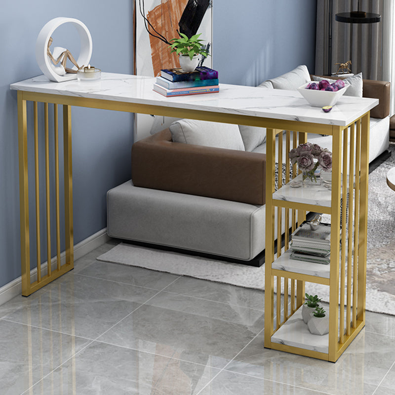 Glam Style Rectangle Wood Bar Height Pub Table for Living Room 55.1"L x 15.7"W x 41.3"H White-Gold Without Chairs Clearhalo 'Bar Furniture' 'Bar Tables' 'bar_tables' 'furn' 'furn_bar_tables' 'Furniture' 'Kitchen & Dining Furniture' 7619978