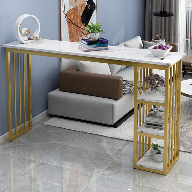 Glam Style Rectangle Wood Bar Height Pub Table for Living Room 63"L x 15.7"W x 41.3"H White-Gold Without Chairs Clearhalo 'Bar Furniture' 'Bar Tables' 'bar_tables' 'furn' 'furn_bar_tables' 'Furniture' 'Kitchen & Dining Furniture' 7619980