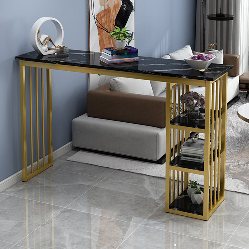 Glam Style Rectangle Wood Bar Height Pub Table for Living Room 55.1"L x 15.7"W x 41.3"H Black-Gold Without Chairs Clearhalo 'Bar Furniture' 'Bar Tables' 'bar_tables' 'furn' 'furn_bar_tables' 'Furniture' 'Kitchen & Dining Furniture' 7619986