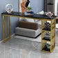 Glam Style Rectangle Wood Bar Height Pub Table for Living Room 63"L x 15.7"W x 41.3"H Black-Gold Without Chairs Clearhalo 'Bar Furniture' 'Bar Tables' 'bar_tables' 'furn' 'furn_bar_tables' 'Furniture' 'Kitchen & Dining Furniture' 7619988