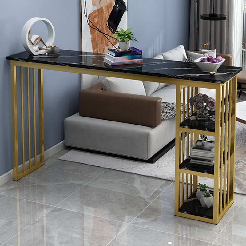 Glam Style Rectangle Wood Bar Height Pub Table for Living Room 63"L x 15.7"W x 41.3"H Black-Gold Without Chairs Clearhalo 'Bar Furniture' 'Bar Tables' 'bar_tables' 'furn' 'furn_bar_tables' 'Furniture' 'Kitchen & Dining Furniture' 7619988
