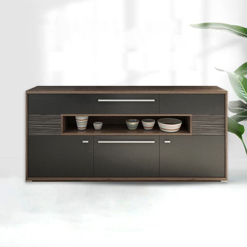 Modernism Wood Sideboard Table Open Storage Server for Living Room 70.9"L x 11.7"W x 32.1"H Dark Gray Clearhalo 'buffet_sideboard' 'Buffets & Sideboards' 'furn' 'furn_buffet_sideboard' 'Furniture' 'Kitchen & Dining Furniture' 7620451