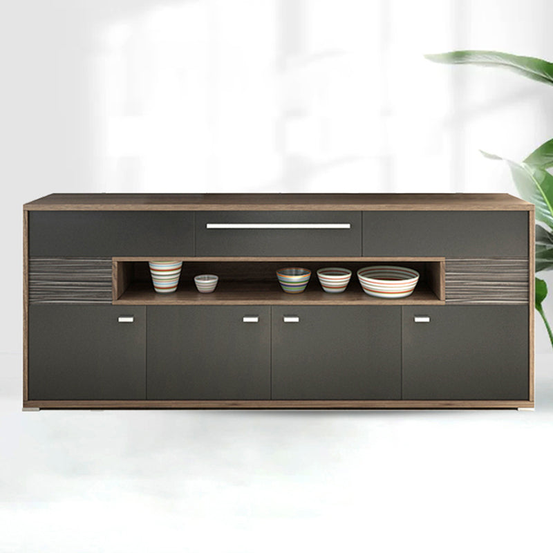 Modernism Wood Sideboard Table Open Storage Server for Living Room 86.6"L x 11.7"W x 32.1"H Dark Gray Clearhalo 'buffet_sideboard' 'Buffets & Sideboards' 'furn' 'furn_buffet_sideboard' 'Furniture' 'Kitchen & Dining Furniture' 7620455