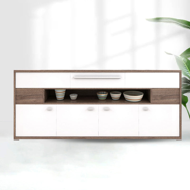 Modernism Wood Sideboard Table Open Storage Server for Living Room 86.6"L x 11.7"W x 32.1"H White Clearhalo 'buffet_sideboard' 'Buffets & Sideboards' 'furn' 'furn_buffet_sideboard' 'Furniture' 'Kitchen & Dining Furniture' 7620464
