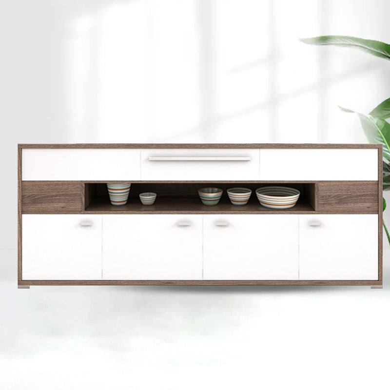 Modernism Wood Sideboard Table Open Storage Server for Living Room 94.5"L x 11.7"W x 32.1"H White Clearhalo 'buffet_sideboard' 'Buffets & Sideboards' 'furn' 'furn_buffet_sideboard' 'Furniture' 'Kitchen & Dining Furniture' 7620465