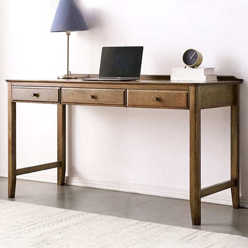 Contemporary Oak Home Writing Desk H-Shape Base Office Desk with Drawers 55"L x 24"W x 31"H Clearhalo 'furn' 'furn_office_desk' 'Furniture' 'Office Desks' 'Office Furniture' 'office_desk' 7622315