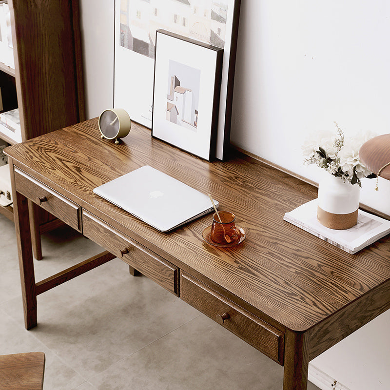 Contemporary Oak Home Writing Desk H-Shape Base Office Desk with Drawers Clearhalo 'furn' 'furn_office_desk' 'Furniture' 'Office Desks' 'Office Furniture' 'office_desk' 7622322