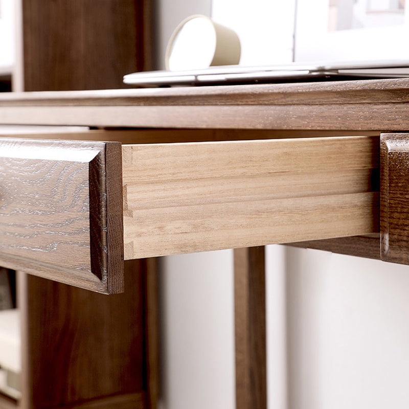 Contemporary Oak Home Writing Desk H-Shape Base Office Desk with Drawers Clearhalo 'furn' 'furn_office_desk' 'Furniture' 'Office Desks' 'Office Furniture' 'office_desk' 7622326