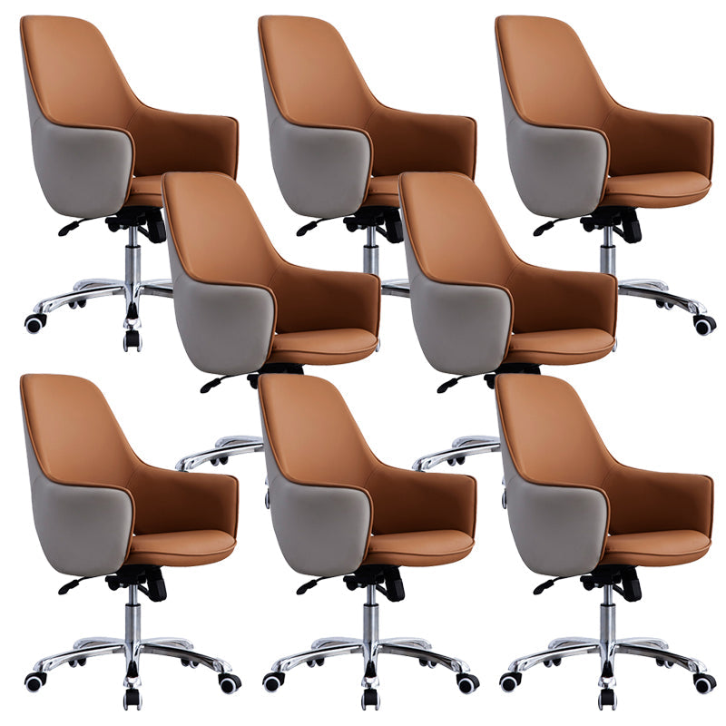 Contemporary Armless Office Chair Desk Chair with Wheels for Home Brown 8 Piece Set Clearhalo 'furn' 'furn_office_chair' 'Furniture' 'Office Chairs' 'Office Furniture' 'office_chair' 7622479