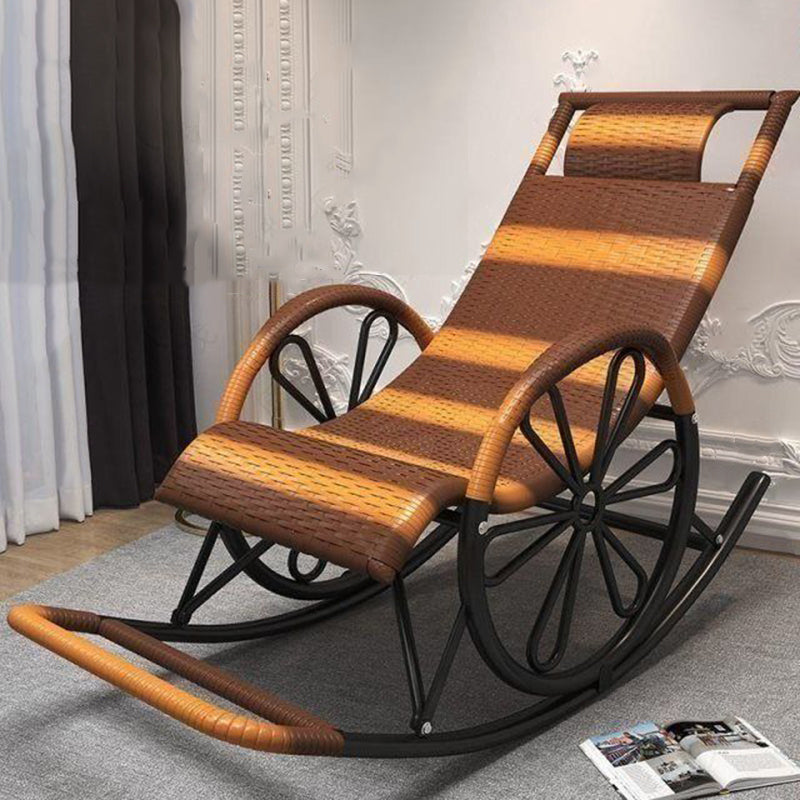 Living Room Single Lazy Chair Iron Base Leisure Rocking Chair Brown Clearhalo 'Chairs & Seating' 'furn' 'furn_rocking_chairs' 'Furniture' 'Living Room Furniture' 'Rocking Chairs' 'rocking_chairs' 7622924