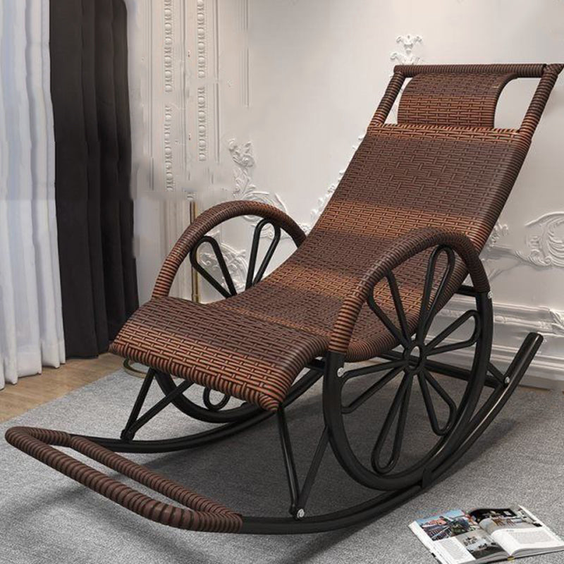 Living Room Single Lazy Chair Iron Base Leisure Rocking Chair Red Brown Clearhalo 'Chairs & Seating' 'furn' 'furn_rocking_chairs' 'Furniture' 'Living Room Furniture' 'Rocking Chairs' 'rocking_chairs' 7622931