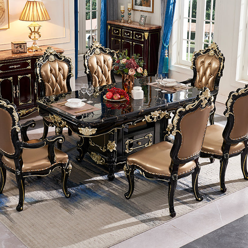 Glam Kitchen Table with Faux Marble Top Solid Wood Legs in Black Clearhalo 'Dining Tables & Seating' 'Dining Tables' 'dining_table' 'furn' 'furn_dining_table' 'Furniture' 'Kitchen & Dining Furniture' 7625199