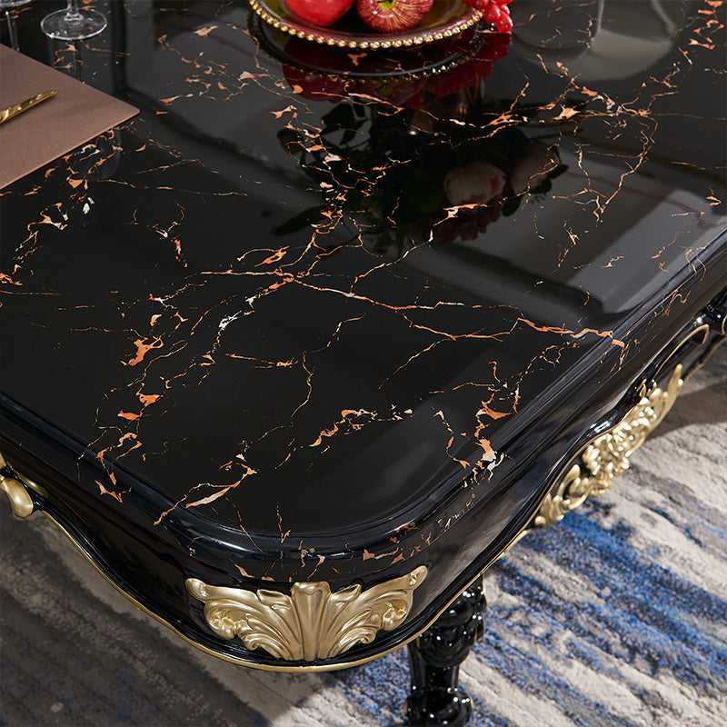 Glam Kitchen Table with Faux Marble Top Solid Wood Legs in Black Clearhalo 'Dining Tables & Seating' 'Dining Tables' 'dining_table' 'furn' 'furn_dining_table' 'Furniture' 'Kitchen & Dining Furniture' 7625202