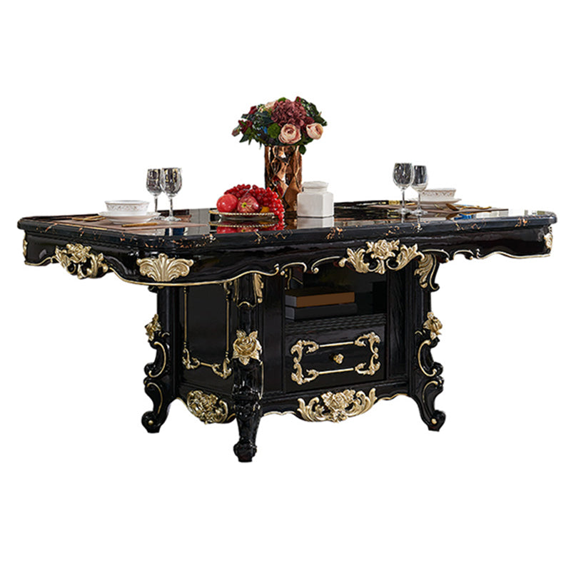 Glam Kitchen Table with Faux Marble Top Solid Wood Legs in Black Without Chairs Clearhalo 'Dining Tables & Seating' 'Dining Tables' 'dining_table' 'furn' 'furn_dining_table' 'Furniture' 'Kitchen & Dining Furniture' 7625203