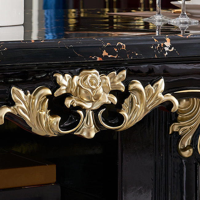 Glam Kitchen Table with Faux Marble Top Solid Wood Legs in Black Clearhalo 'Dining Tables & Seating' 'Dining Tables' 'dining_table' 'furn' 'furn_dining_table' 'Furniture' 'Kitchen & Dining Furniture' 7625206