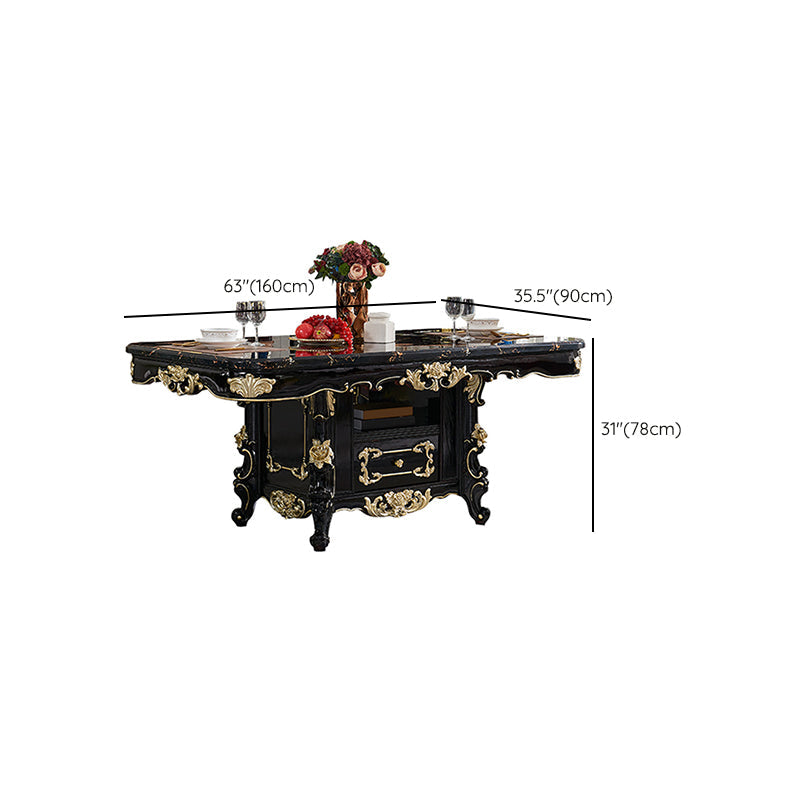 Glam Kitchen Table with Faux Marble Top Solid Wood Legs in Black Clearhalo 'Dining Tables & Seating' 'Dining Tables' 'dining_table' 'furn' 'furn_dining_table' 'Furniture' 'Kitchen & Dining Furniture' 7625211
