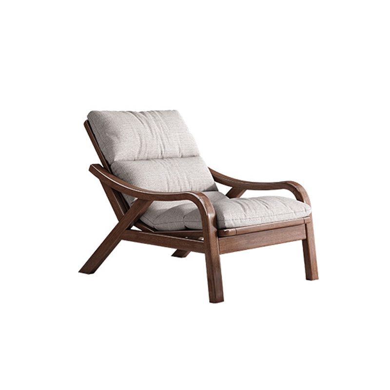 Contemporary Solid Wood Recliner Chair in Solid Color with Wooden Legs Deck Chair Linen Blend Beige Clearhalo 'Chairs & Seating' 'furn' 'furn_recliners' 'Furniture' 'Living Room Furniture' 'Recliners' 7626420
