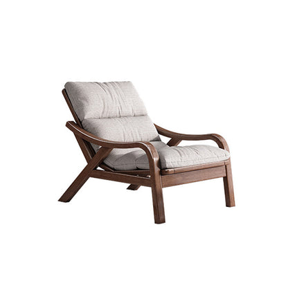 Contemporary Solid Wood Recliner Chair in Solid Color with Wooden Legs Deck Chair Linen Blend Beige Clearhalo 'Chairs & Seating' 'furn' 'furn_recliners' 'Furniture' 'Living Room Furniture' 'Recliners' 7626420